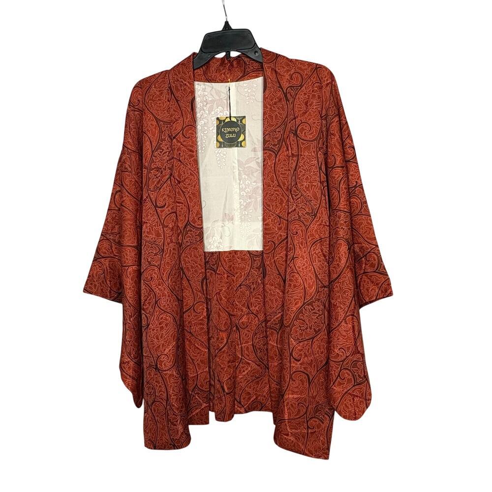 Kimono Zulu Kimono Luxury Wearable Art Vintage Statement One Size Rusty Red